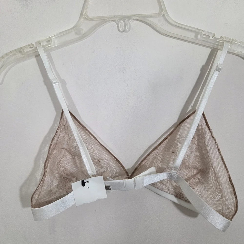 NWT For Love & Lemons Skivvies Lace Mesh Triangle Bralette White Nude Small - Picture 4 of 7